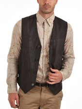 100 Orignal Lambskin Brown Men Leather Waistcoat Western Vest Coat Button Jacket