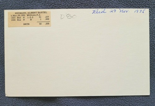 Albert Al Hermann signed autographed 3 x 5 card MLB 1923-24 (d.80) Braves - Picture 3 of 3