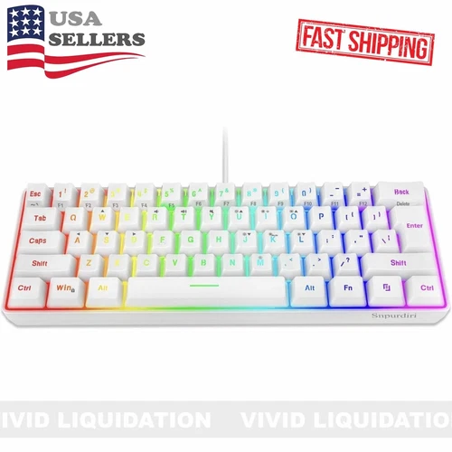 60% Wired Gaming Keyboard 61 Keys RGB Backlit Ultra-Compact Waterproof Key Board