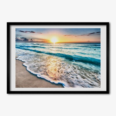 Tulup Bild MDF-gerahmte Wand-Dekor 100x70cm Sonnenuntergang am Strand