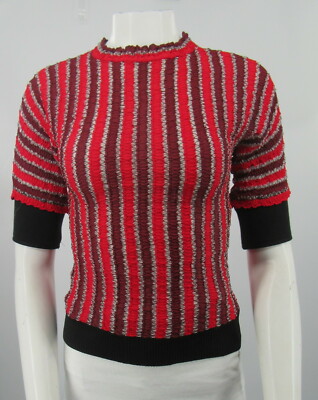 Mary Katrantzou Red Striped Rouched Stretchy 3/4 Sleeve Top sz small