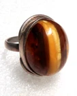 VINTAGE GORGEOUS STERLING SILVER BALTIC AMBER "SKUNK" RING ~ SIZE:  8.5
