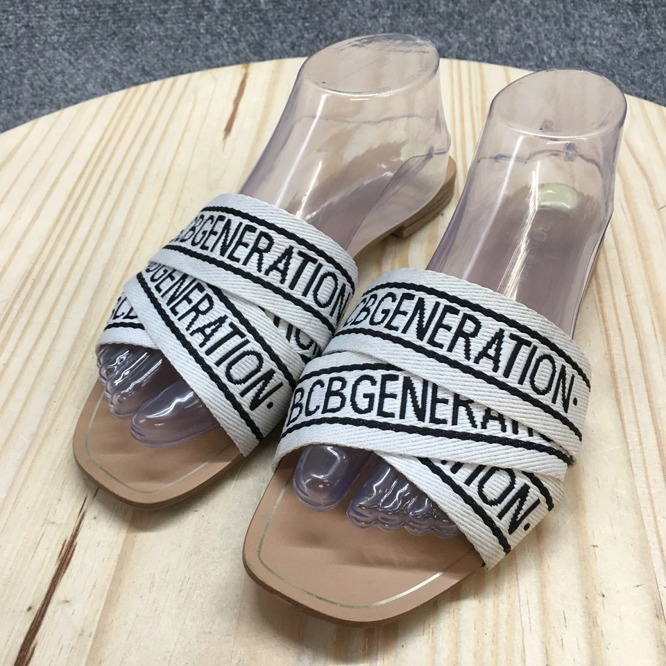 Sandalias BCBGeneration para mujer 9M Krista Slide blancas sin cordones punta abierta informales planas Foto 3 de 4