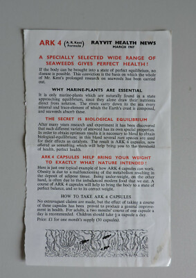 Rayvit Health News 1967 ARK 4 (A R Kent Formula) Alpenkraft Floradix Supplements