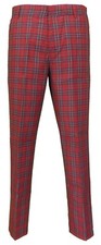 Mens 60s Vintage Retro Mod Checked Red Tartan Skinny Fit Trousers