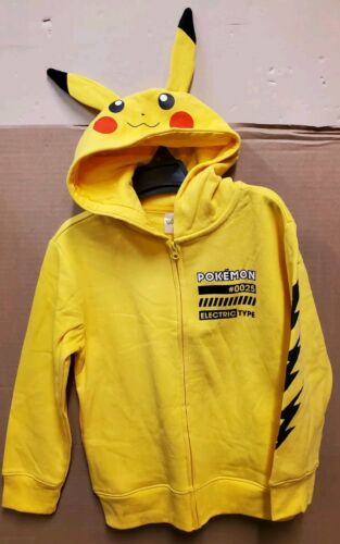 New Pokemon Pikachu boys Hooded Sweatshirt Zip Up Sz 10/12