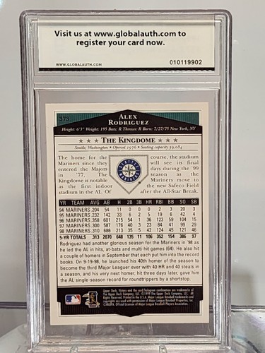 1999 UD Victory Alex Rodriguez #373 Global Authority 9 Mint - Picture 2 of 2