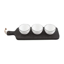 Mud Pie Bistro Black Painted Serving Board Tray and 3 Candy Nut Bowl Set