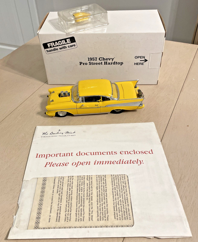 Danbury Mint 1957 Chevy Pro Street Hardtop -Yellow 1:24 Scale Diecast  Model Car
