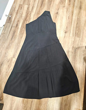 KIFUNDO Women's Size L Black Solid Woven One Shoulder Pleated Tiered Midi Zip