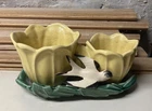 Vintage McCoy Glossy Yellow Green Double Tulip Planter Swallow Bird