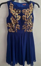 Ladies Chi Chi London size 8 Gold Sequin Navy Mini Party/Prom Dress