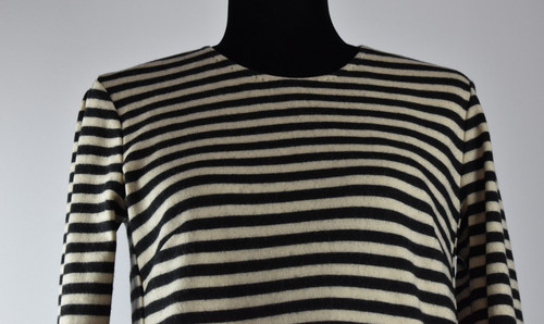 Max Mara Size 42 Virgin Wool Black Beige Striped Shift Dress Pockets Long Sleeve