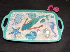 Mermaid Melamine Serving Tray w/ Handles Platter serene seas 12 x 19