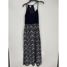 J.Crew Maxi Dress Womens 0 Navy Blue Chevron Geometric Halter C3861 Sleeveless