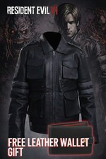 Resident Evil 6 Leon Kennedy RE6 Cosplay Uomo Giacca Pelle Nera Cappotto Biker