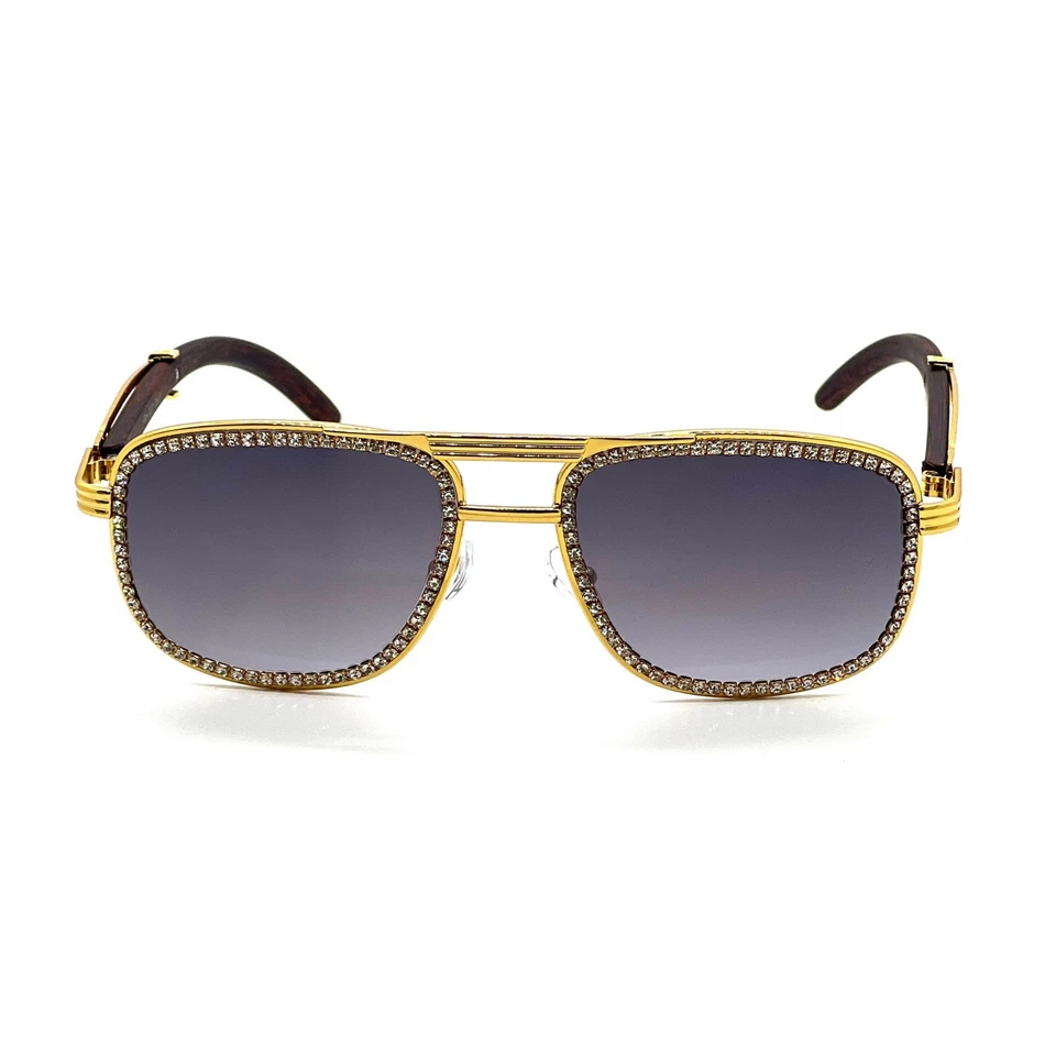 Gafas de sol con marco dorado Hip Hop cuadradas de madera para brazos hombres mujeres tonos Migos Cholo Foto 2 de 4