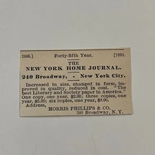 The New York Home Journal Morris Phillips & Co. NY 1890 Newspaper Ad SAI7-S13