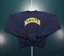 Vtg Michigan Wolverines Crewneck Sweatshirt Large Reverse Weave Heathered Blue