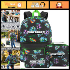Minecraft Kids Backpack Set with Insulated Lunch Bag Pencil Case, 3 Pc School