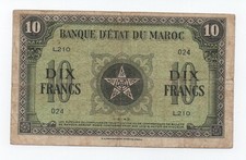 MOROCCO 10 FRANCS 1943 PICK 25 LOOK SCANS