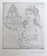 Womacka, Walter (1925 - 2010) "Frau mit Obst (Bali)"  Radierung signiert 1963
