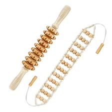 2 in 1 Wooden Back Massager Roller Rope  Handheld Roller Massager Stick, Rel...
