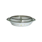 Vtg Pyrex Gold Atomic Constellation Casserole Oval Divided Dish w/Lid 1.5 qt