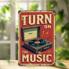 Vintage Turn on the Music Tin Metal Signs Home Décor Wall Art 8x12