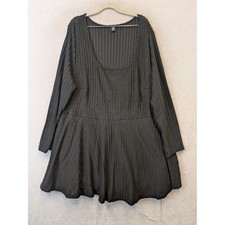SHEIN Curve Black Ribbed Knit Fit and Flare Long Sleeve Dress 7XL Plus Size