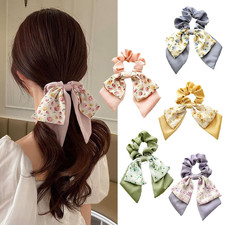 5 Pack Floral Hair Scarf Scrunchies Bow Ribbon Ponytail Hair Ties Women