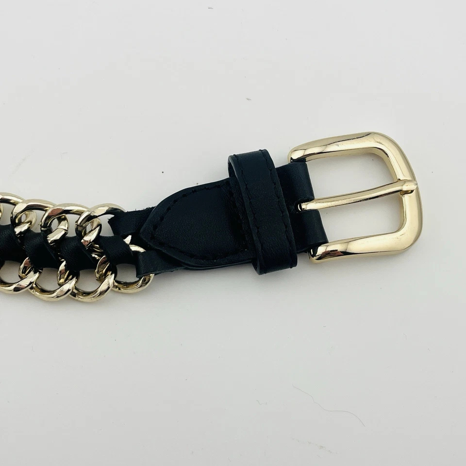 Kookai Black Leather Gold Chain Woven Belt Size 1 Small 29-30in - image 3 of 4
