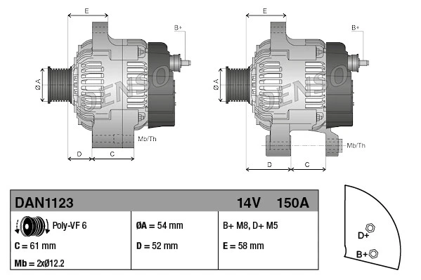 Alternador DENSO DAN1123 para ALFA ROMEO, FIAT Foto 3 de 3