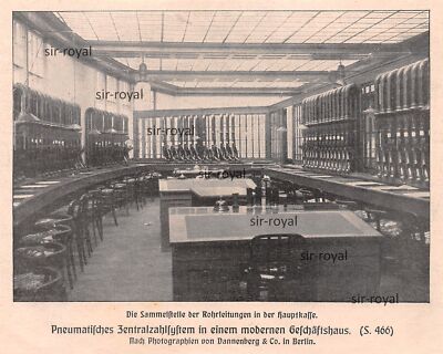 1907 - Pneumatisches Zentralzahlsystem in einem modernen Geschäftshaus ~16x13cm