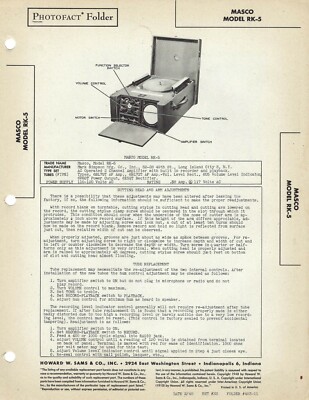 Sams Photofact Folder Radio Parts Manual Schematic MASCO Model RK-5