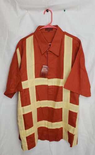 Prestige 100% Linen Woven Orange Short Sleeve Button Up Mens XXL
