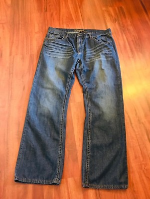 Royal Premium Men’s Blue Distressed Denim Jean Back Pocket Embroidery Size  38x32