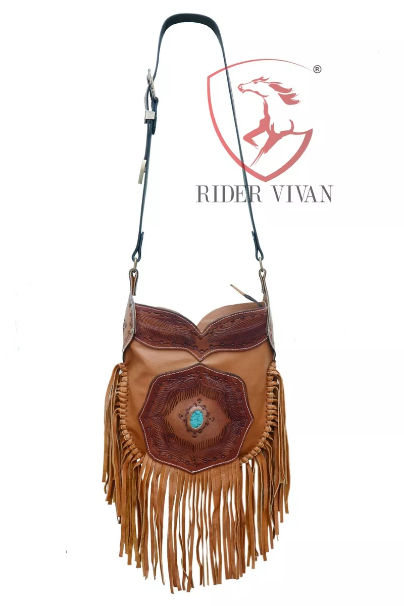 Leather Tooled Purse Strap (Turquoise Stone)