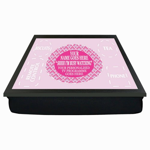 Personalised DRINK Shhh I'm Watching TV NAME Cushion Laptop Lap Dinner Tray Gift - Picture 14 of 17