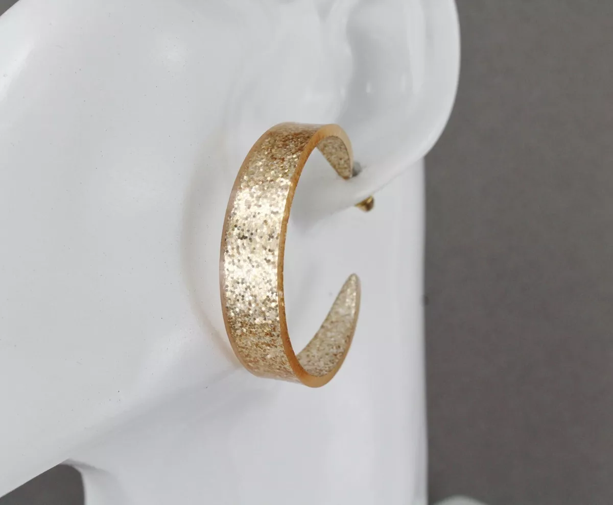 Gold sparkly hoops earrings plastic glitter post 1 7 8
