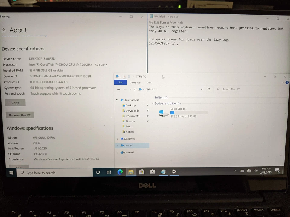Dell XPS 13 9350 Core i7-6560U@2.20GHz 8GB RAM 256GB SSD WIN 10 - Keyboard Issue - Image 2 of 4