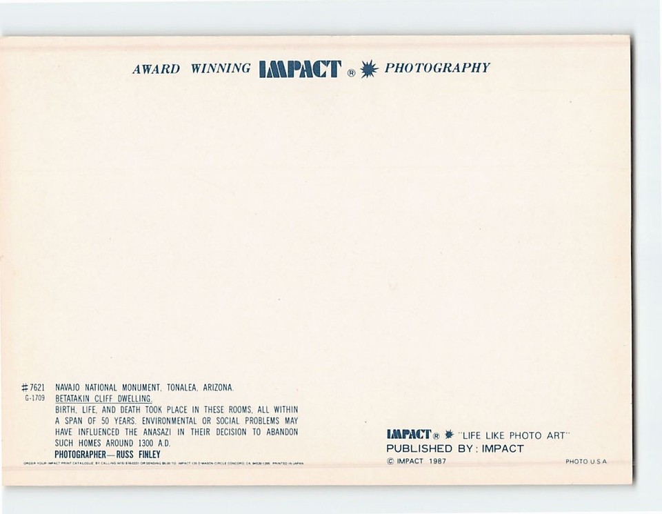 Postcard Batatakin Cliff Dwelling Navajo National Monument Tonalea