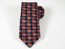 vtg Burberry Fig and Peach Bowl on Blue Printed Silk Necktie, Made in Ireland