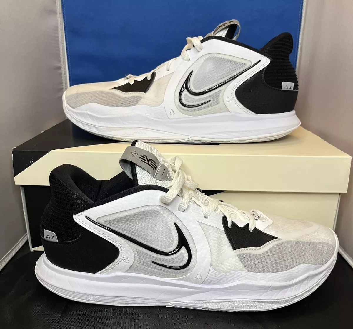 Men Size 12.5 Nike Kyrie Low 5 White Wolf Grey Black PRE OWNED