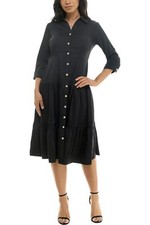 Nina Leonard Tiered Button Front Dress Black