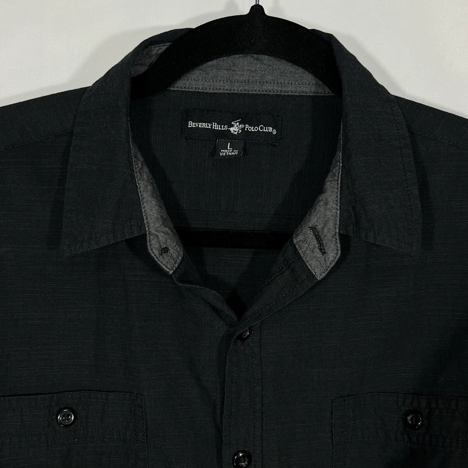 Camisa Polo Club BEVERLY HILLS Para Hombre Grande Negra Abotonada Manga Larga Algodón Foto 2 de 4