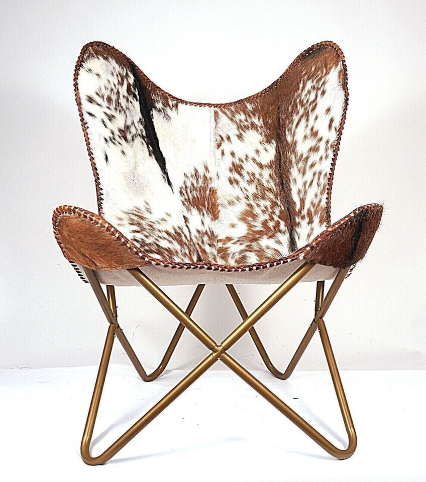 Brown & White Folding Living Room Chair Hair-on