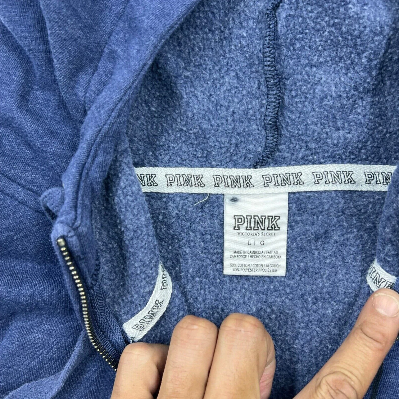 UNDERCOVER Felpa con cappuccio Victorias Secret ROSA taglia L blu cotone full zip manica lunga LOVE casual