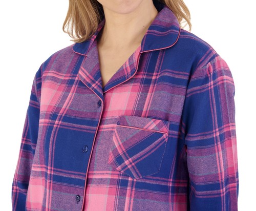Check Pyjamas Womens Slenderella Brushed Cotton Button Up Top & PJ Bottoms Set - Picture 5 of 21
