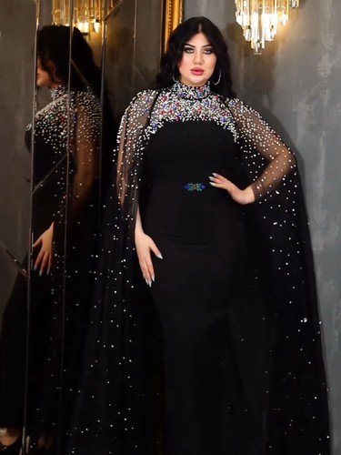 Vestido largo ceñido al cuerpo de noche con cuentas mangas de malla para mujer Abaya Dubai - Imagen 21 de 27